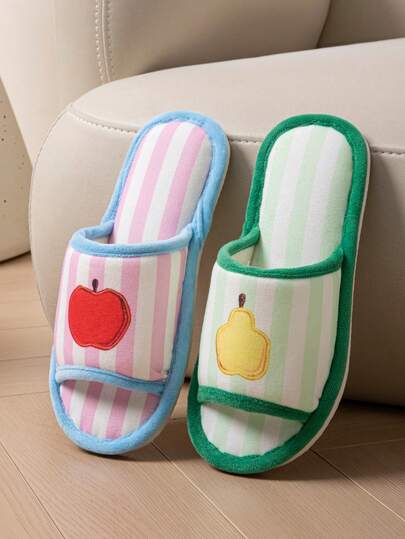 Dép đi trong nhà Ins phối màu kẻ sọc, đế mềm chống trượt, thích hợp cho sinh viên ký túc xá.