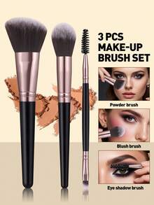 Bộ 3 cọ trang điểm chuyên nghiệp gồm cọ phấn phủ, cọ má hồng và cọ kẻ lông mày 2 trong 1, lông tổng hợp mềm mại, dụng cụ trang điểm dành cho phụ nữ. - Nhiều màu - Xem 12