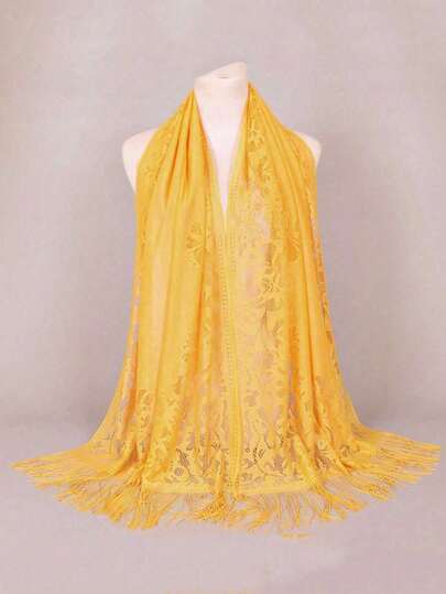 1 chiếc khăn choàng/khăn quàng cổ/khăn choàng đi biển ren rỗng có tua rua