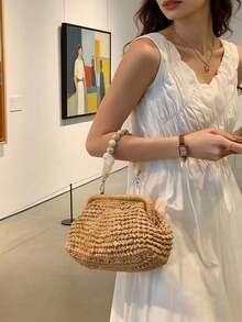 Dây đeo túi đính hạt phong cách Boho, quai xách tay đính hạt đá tự nhiên, dây đeo cổ tay có thể tháo rời dành cho túi cói, túi tote và túi đeo chéo. - Nhiều màu - Xem 2