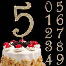 Large Gold Rhinestone Number Cake Topper (1pc) - 0-9 Bling Design For Birthday Parties, Weddings & Anniversaries - Multicolor - View 5