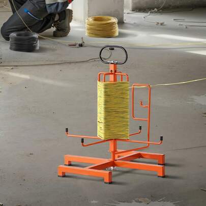 Cable Dispenser, Floor Or Stud Mounted, Wire Spool Rack, Portable Wire Rack Dispenser With Anti-Slip Metal Handle For Wiring Transport, Swivel Eyelet, For Electrical, Industrial And Retail Use