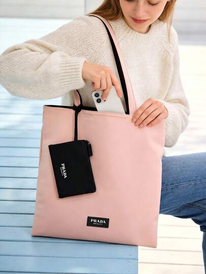 Prada Bolso de tote reversible rosa/negro con bolsa extraíble, bolso de tote multiusos ligero para uso diario, bolsa de cosméticos