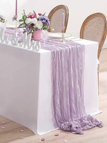 1 pieza Camino de mesa de estilo bohemio de poliéster gasa, mantel de unicolor, camino de mesa para boda, tela decorativa para mesa de fiesta, camino de mesa rústico y transparente adecuado para decoración de bodas y fiestas - violeta claro - Ver 5