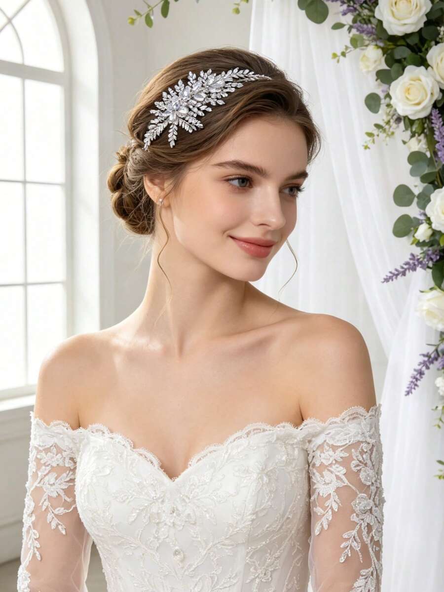 1pc Handmade Silver & Gold Rhinestone Headband, Luxury Bridal Headpiece, Wedding Updo Side Decor Hair Accessory, Suitable For Weddings, Parties, Performances,Summer,Beach - Multicolor - View 1