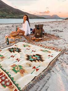 Portable Thick Picnic Mat - Bohemian Style, Machine Washable, Tear-Resistant, Vibrant Geometric Pattern - Ideal For Outdoor Picnics, Hiking, Camping, Beach, And Indoor Decor, Can Be Used As Camping Mat, Sofa Beach Towel, Tent Mat, Heat Insulation Blanket, Picnic Blanket, Camping Essentials, Camping Gear, Home Decor Carpet - Color - View 1