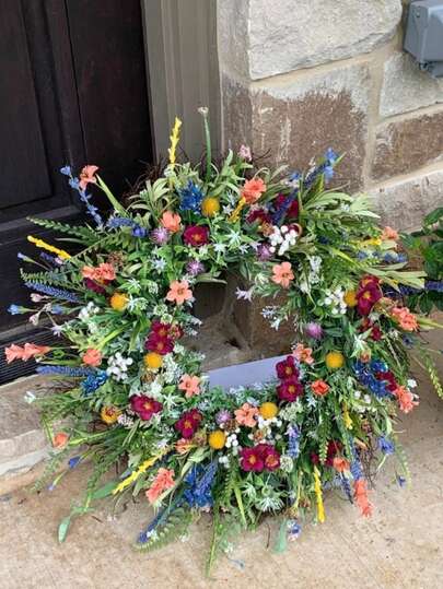 1pc Spring Decorative Door Wreath With Texas Wildflowers, Multi-Size PVC Home Decor - Floral & Lavender Design, For Easter, Windows, Party Backdrops, Outdoor Decoration, Patio, Garden, Hanging