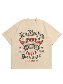 男士个性化印花短袖T恤，舒适透气，适合夏季穿着，引领时尚潮流 - 杏色 - 查看 4