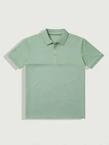 Camisa polo de manga corta para hombre de unicolor, estilo casual para uso diario, viajes al aire libre y trabajo, regalo perfecto para novio o esposo - Verde - Ver 5