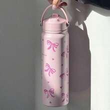 800ml Large Capacity Stainless Steel Insulated Water Bottle, Bowknot Pattern - Reusable Coffee Cup With Portable Handle And Foldable Straw - Perfect Holiday Gift For Family, Friends, Sisters, Girlfriends - Multicolor - View 15