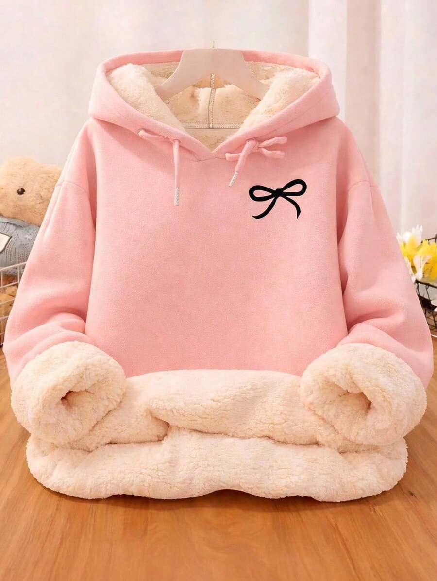 Moletom Feminino com Forro de Pelúcia Estampa LAÇO | Super Quente Inverno Importado - Rosa Bebê - Visão 1