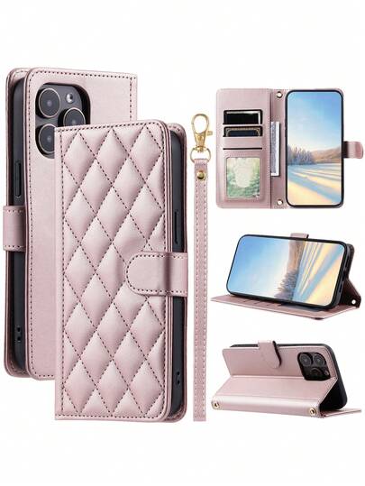 Ốp ví gập phù hợp cho iPhone 17E 17 Air 16 16E 15 14 13 12 11 Pro X XS Max XR 8 7 Plus SE 5G 2020 2022 với dây đeo cổ tay, khe đựng thẻ, chân đế, chất liệu giả da PU.