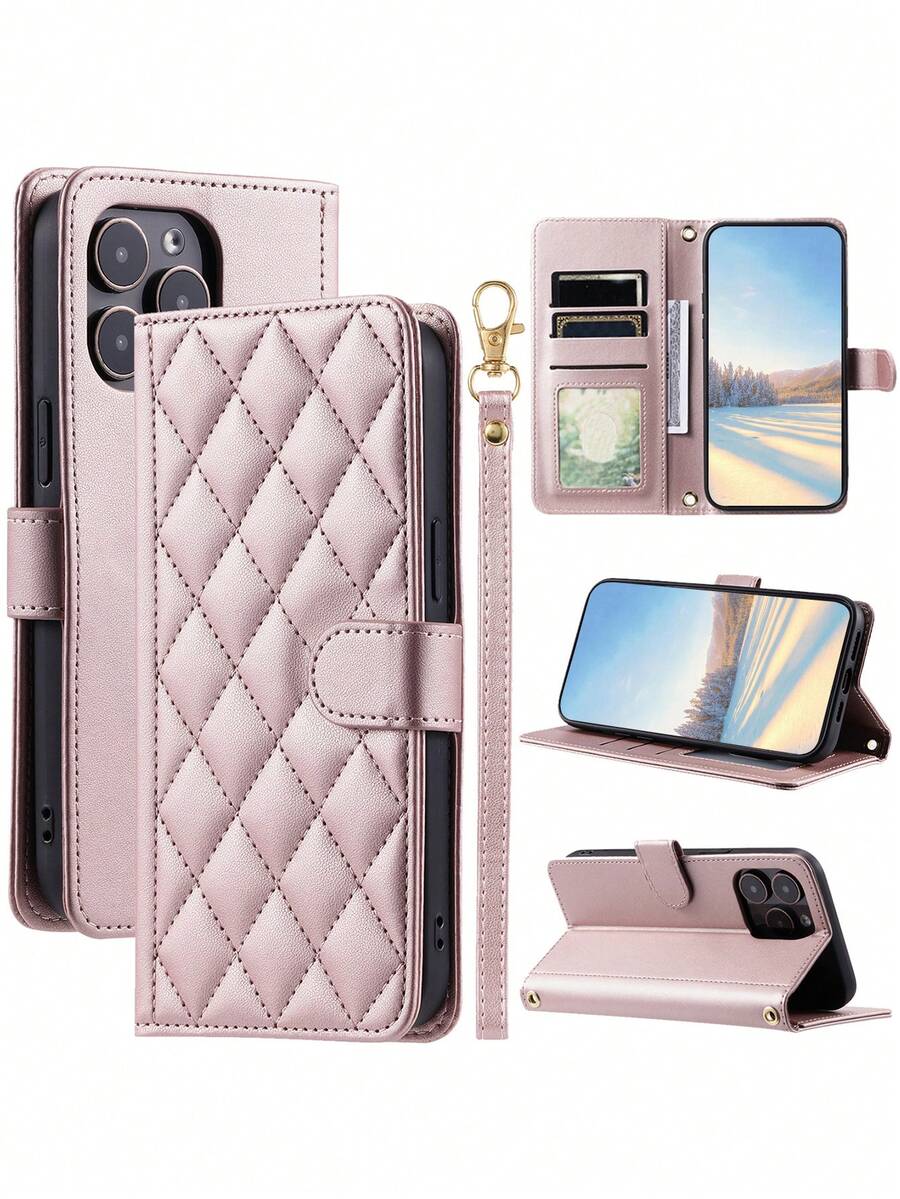 Ốp ví gập phù hợp cho iPhone 17E 17 Air 16 16E 15 14 13 12 11 Pro X XS Max XR 8 7 Plus SE 5G 2020 2022 với dây đeo cổ tay, khe đựng thẻ, chân đế, chất liệu giả da PU.