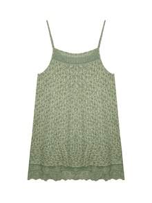 甜美碎花宽松复古蕾丝边吊带连衣裙，百搭优雅 - 綠色 - 查看 3