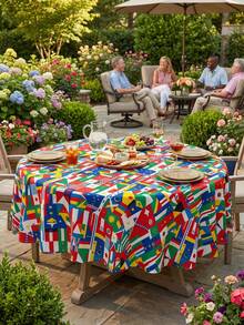 1pc International Flag Print Rectangle Tablecloth, Polyester Waterproof Oil-Proof Washable Table Cover With Scalloped Edge For World Party, Food Festival, Multicultural Event, School Celebration, Kitchen Dining Room Home Decor - View 15