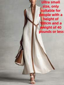 Women's Dress - Summer New Style Of 2026 Stand Up Collar Sleeveless Casual Contrast Loose Dress - trắng - Xem 10