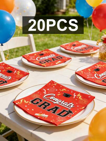 20 piezas de servilletas rojas para fiesta de graduación, adecuadas para fiesta de graduación, ceremonia de graduación, decoración, suministros para fiesta de temporada de graduación, diseño divertido, servilletas de papel, servilletas para eventos, servilletas desechables, fiesta de graduación, organizador de eventos de ceremonia de graduación