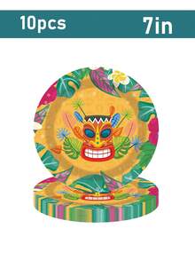 10PCS Aloha Luau Plates And Napkins,Hawaiian Tropical Tiki Party Supplies Disposable Tableware Set Luncheon Dinner Paper Plates Napkins For Birthday Party,Holiday Parties, Weddings, Graduations, Summer Parties - Multicolor - View 5