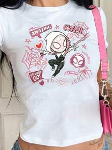 Korean Style Fashionable Women's-ShirtMarvel Gwen And Her Friends Checkered Tee Ghost Spider Spin Gwen Crop Top MCU Comic Tee Gifts Cute Fans,Graphic-Shirt, And Cute,Ropa,Tops De Mujer,,Goth,Motif Women Clothes,Korean Fashion Women,Cute Tops Women,Summer Tops,Summer Clothes,Tops,Shirts,Summer Outfits Women,Vacation Outfits Women,Spring Outfits Women,Casual Fashion, Comfortable All Seasons - trắng - Xem 1