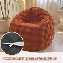 LIFEREVO - Puf de piel sintética esponjosa de conejo sin relleno acogedora felpa mullida de almacenamiento de animales de peluche grande puf peludo para niños y niñas y adultos de 3 pies color - Naranja Quemada - Ver 7