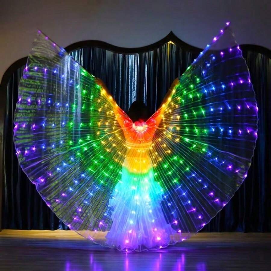 Alas de mariposa luminosas LED multicolor, alas transparentes luminosas de moda para fiestas, festivales, disfraces de actuaciones en el escenario
