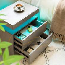 Modern Style Bedside Table With Two Drawers, Easy Assembly, Ample Storage Space, Suitable For Bedrooms And Living Rooms - Grey+Gold - 查看 5