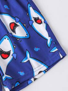 2 Stücke/Set Jungen Sommer Hai Digital Muster Weste Outfit, lässiges Urlaubs-Reise Kühlwesten Set - Grau - Übersicht 4
