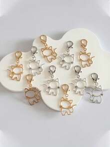 5件套金色和银色极简镂空猫咪钥匙扣包挂件，拉链头鞋带挂饰，送给闺蜜的礼物 - 彩色 - 查看 4