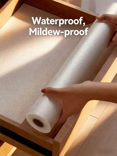 1 A 11.81-Inch * 118-Inch Waterproof And Moisture-Proof Drawer Liner, Suitable For Kitchen Cabinets, Countertops And Wardrobes - Special Paper Designed For Kitchens, Refrigerators, Wardrobes - Waterproof And Moisture-Proof EVA Cabinet Liner, Kitchen, Refrigerator, Wardrobe - Slip-Resistant And Cuttable, Versatile In Use, Suitable For Various Scenarios, Can Be Used As Cabinet Liner, EVA Material.