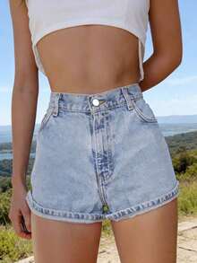 Women's Casual Denim Shorts With Daisy Embroidery Summer - 輕洗 - 查看 3