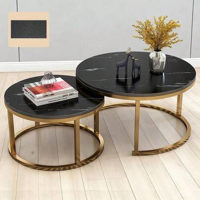 Set Of 2 Round Nesting Coffee Tables - Stackable Modern Side Tables For Living Room, Space-Saving Sofa End Tables, Contemporary Home Decor