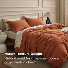 Bedsure Mother's Day 100% Washed Cotton Duvet Cover - Minimalist Cotton Duvet Cover Set Linen Like, For Spring Decor, Room Decor, Home Decor, Mothers Day Gift - Terracotta - 查看 5
