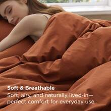 Bedsure Mother's Day 100% Washed Cotton Duvet Cover - Minimalist Cotton Duvet Cover Set Linen Like, For Spring Decor, Room Decor, Home Decor, Mothers Day Gift - Terracotta - 查看 3