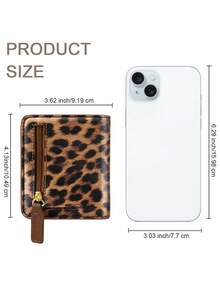 Billetera pequeña plegable con estampado de leopardo, de piel sintética con bolsillo con cremallera, monedero con ventana para identificación y ranuras para tarjetas de crédito y efectivo, adecuado para mujeres y hombres - Multicolor - Ver 3