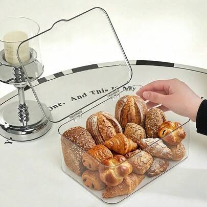 1pc Clear Acrylic Bread Box Large Capacity Bread Keeper For Countertop Modern Minimalist Bread Storage Bin With Flip Top Lid Transparent Pastry Container For Bakery Donut Croissant Space Saving Kitchen Food Organizer