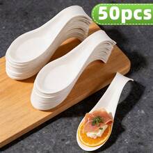 50pcs Disposable Mini Paper Appetizer Plates, For Holding Bite-Sized Appetizers, Snacks, Fruits, Desserts, Multiple Creative Shapes Available, Suitable For Tasting, Sampling, Gatherings, Restaurants, Parties, Weddings, Picnics, Afternoon Tea And More - White - View 10