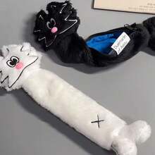 1pc Plush Black & White Cat Design Pencil Case, High-Quality Cute Student Large Capacity Storage Bag For Stationery - Kitten - View 6