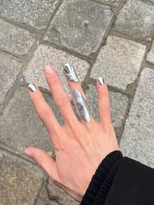5件套独特全开口指环 - 银色雕塑抽象宣言戒指 - 哥特朋克艺术纹理指节戒指 男士饰品 - 彩色 - 查看 6