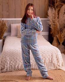 Children's Plush Teddy Pajamas For Winter, Cold Weather, Closed - Azul - Ver 4