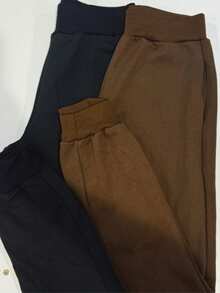 Set Of 2 Women's Fleece-Lined Sweatpants With Warm, Flannel Cuffs And Pockets, Stylish For Winter, Everyday Wear, Work, Casual Wear, Perfect For The World Cup In Brazil, Mother's Day, Or As A Gift. - 黑色和棕色 - 查看 2