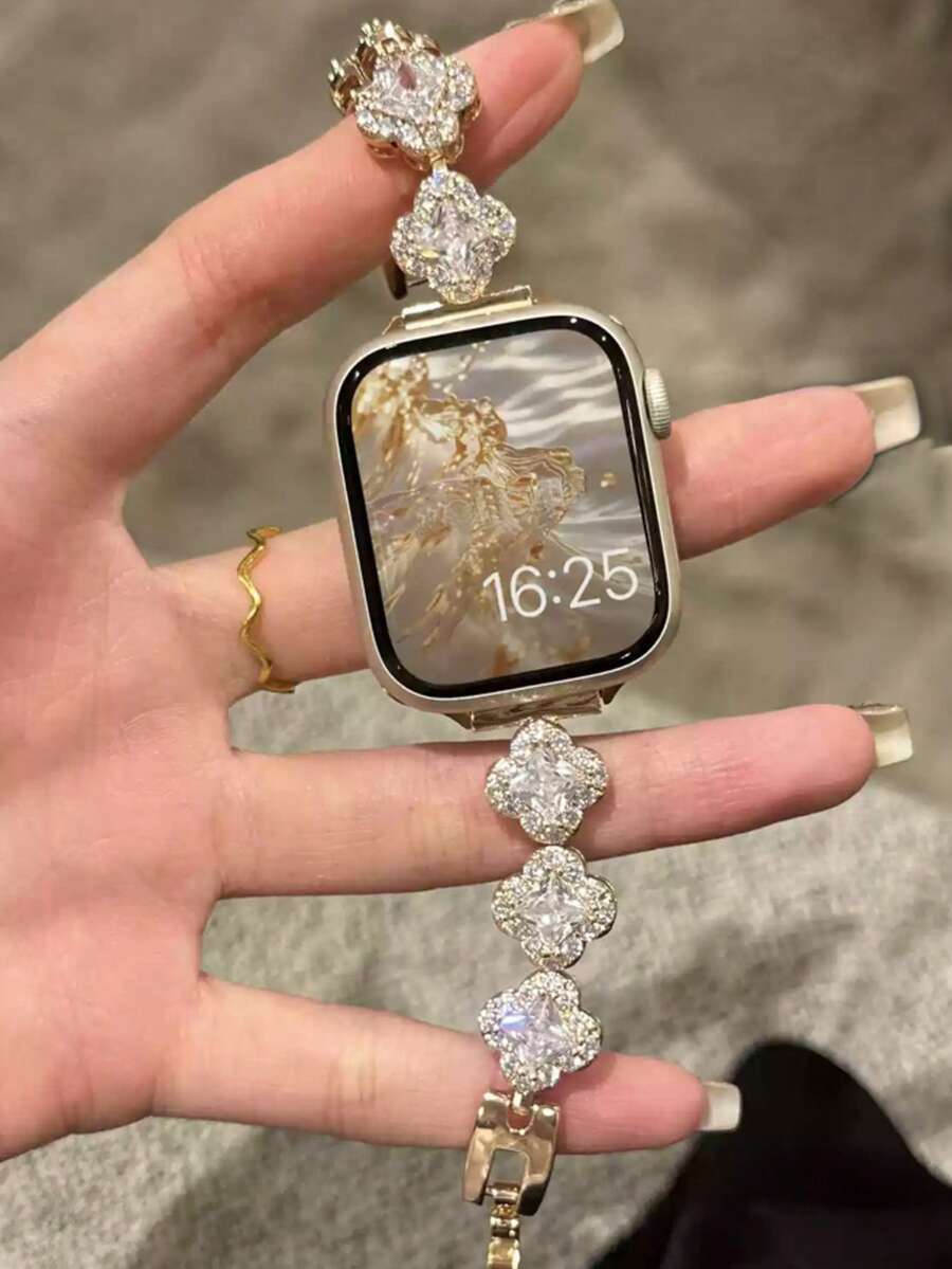 1条镶钻金属表带，时尚优雅，兼容表带38/40/41/42/44/45/46/49毫米，简约商务风格，女士适用，兼容 Ultra/SE/11/10/9/8/7/6/5/4/3/2/1系列 - 金色 - 查看 1