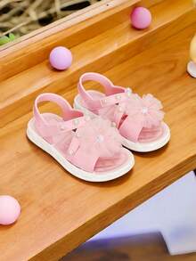 Vicvait Cute Rhinestone Bow Open Toe Girls Sandals, Breathable Beach Holiday Shoes - Pink - View 5