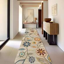 1pc Vintage Floral Flannel Long Runner Rug, Farmhouse Style Hallway Bedside Carpet, Machine Washable, Soft Polyester Fiber, Rectangular Design, Suitable For Wedding, Holiday, Ceremony, Prayer, Fresh Natural Romantic Wedding Carpet, Durable Anti-Slip Lightweight And Comfortable, Hallway Decor Gift - Multicolor - View 12