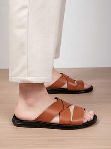 男士凉鞋 夏季新款交叉绑带软底沙滩度假风拖鞋 舒适防滑时尚个性化室内外两用拖鞋 - 黃棕色 - 查看 9