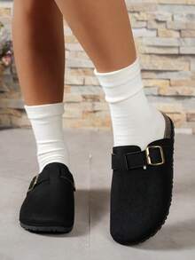 1 Pair Solid Color Casual PU Leather Strap Sandals, Suitable For Home Wear All Seasons - Black - View 4