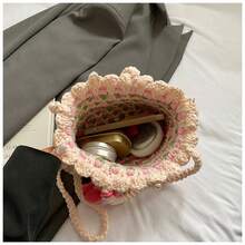 Handmade Cotton Crochet Tote Bag For Women - Summer Beach Vacation Crossbody Bag, Cute Tulip Pattern Woven Shoulder Purse, Perfect Gift For Her, Lightweight & Breathable Cotton Crochet Bag, Ideal For Beach Trips, Daily Outings & Casual Travel, Bohemian Floral Design, Multi-Purpose Handbag For Ladies & Girls - 小號黃色 - 查看 2