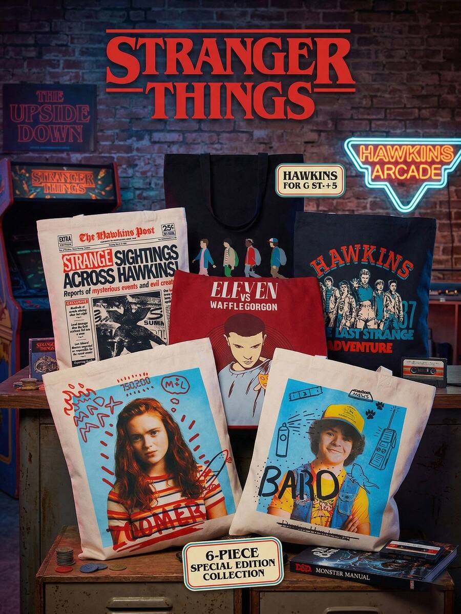 Netflix 1PC Officially Licensed Stranger Things Classic Print Large Capacity Daily Tote Bag - Multicolor - View 1