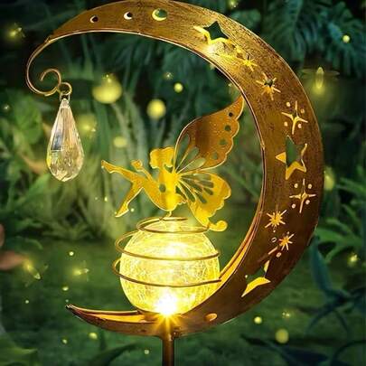 1pc Solar Star And Moon Angel Light, LED Solar Angel Light, Solar Garden Fairy Light-Perfect For Decorating Pathways, Lawns, Patios, Flower Beds, Courtyards, Gardens, Balconies, Homes, Parties, And Weddings; Also Makes A Great Mother's Day Gift
