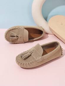 1 paire de chaussures plates bébé classiques pour le printemps/automne, mocassins à gland de style britannique de couleur unie à la mode - Kaki - Voir 5