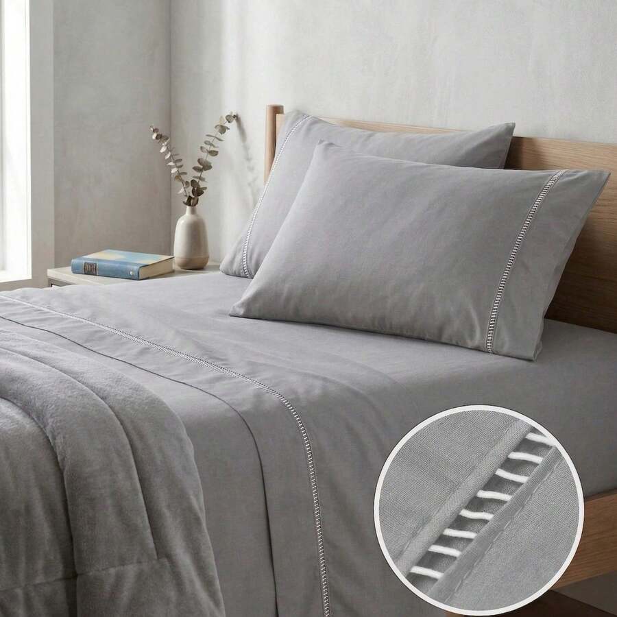 400 Thread Count 3-Piece Bedding Set With Fitted Sheet And Pillowcases, Soft Touch, Everyday Comfort, Single, Full, Queen, King - 灰色 - 查看 1